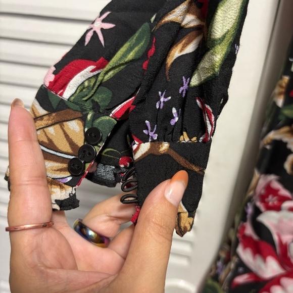 Zara Woman Black and Red Lace Floral Printed Long Sleeve Frill Dress Size X - Picture 2 of 7